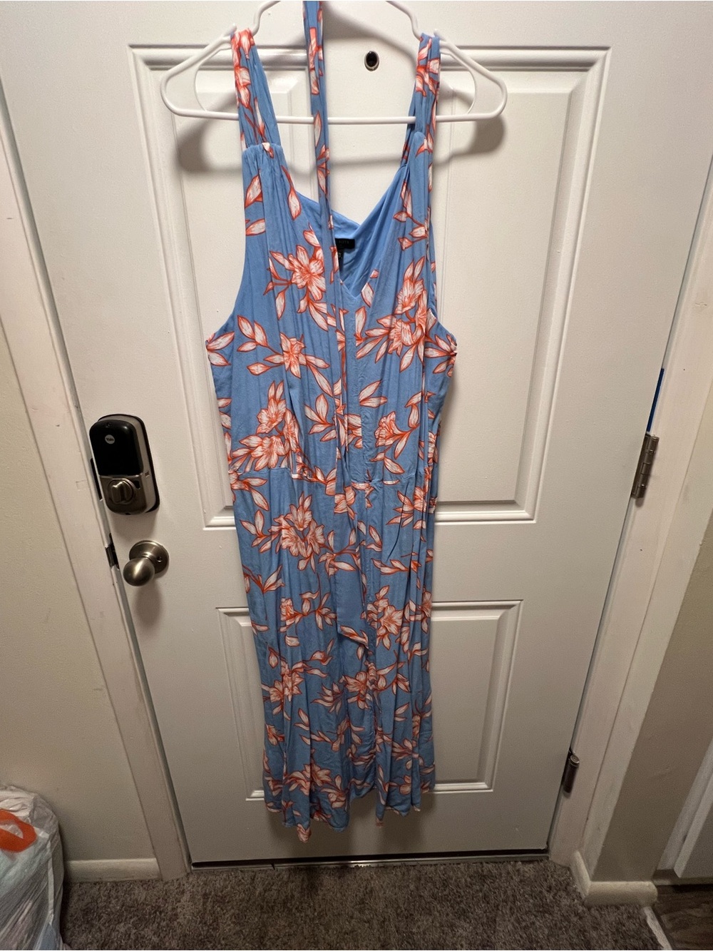 Talbots Blue Maxi Dress with Coral Floral Print